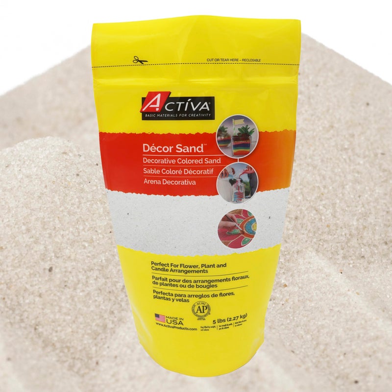 Activa White Decorative Colored Sand in Resealable Bag, 5lb (2.27kg) | Fine Grain & Fade-Proof Sand for Arts & Crafts - Image 2